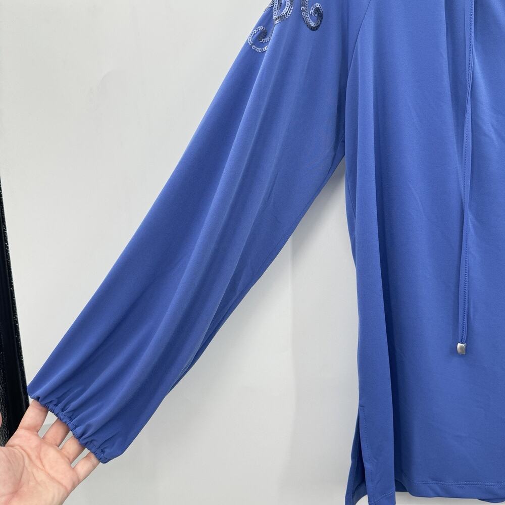 Susan Graver Artisan Liquid Knit Beaded Top Sz L Periwinkle Blue Relaxed Boho - Picture 5 of 13